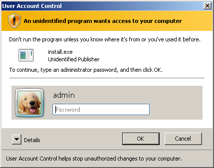 Admin credentials prompt